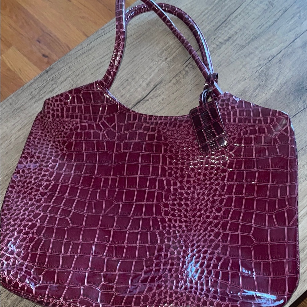 Neiman Marcus Red Tote with Luxurious Crocodile Texture